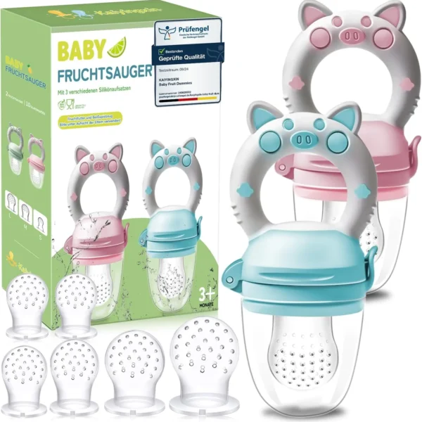 Chupeta para fruta bebé, 2 alimentador anti-afogamento 8 tetinas de silicone